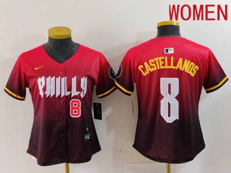 Women Philadelphia Phillies #8 Castellanos Red City Edition 2024 Nike MLB Jersey style 3->women mlb jersey->Women Jersey
